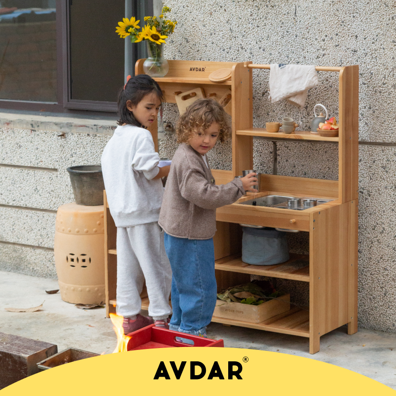 Close-up of cooking accessories in AVDAR Mud Kitchen 2.0