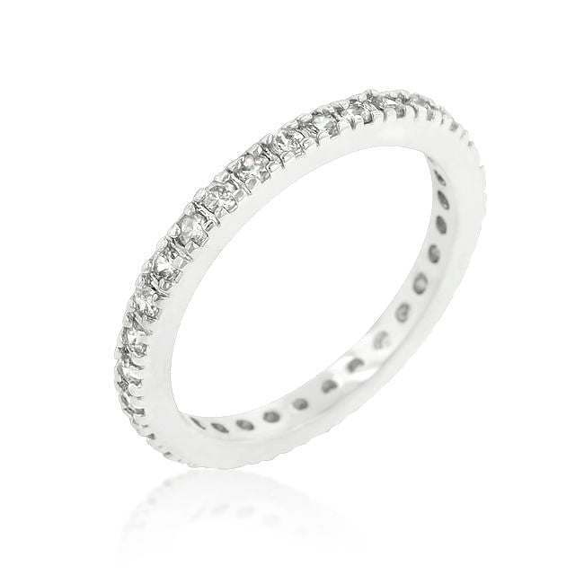 Front view of Stunning Rhodium Plated Cubic Zirconia Eternity Band by Gobingya