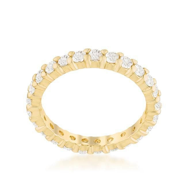 Close-up of sparkling Cubic Zirconia stones in Goldtone Eternity Band Ring