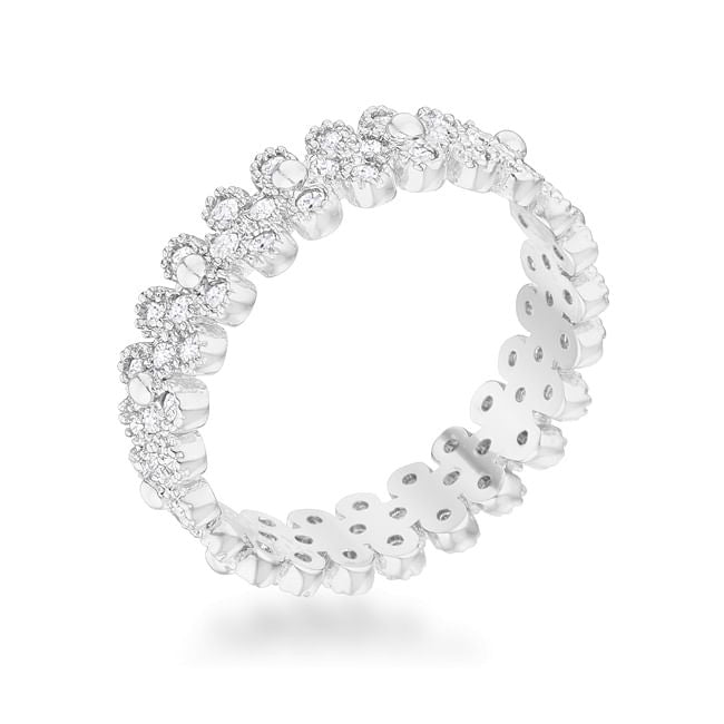 Front view of Clara Rhodium Textured Bezel Eternity Ring by Gobingya