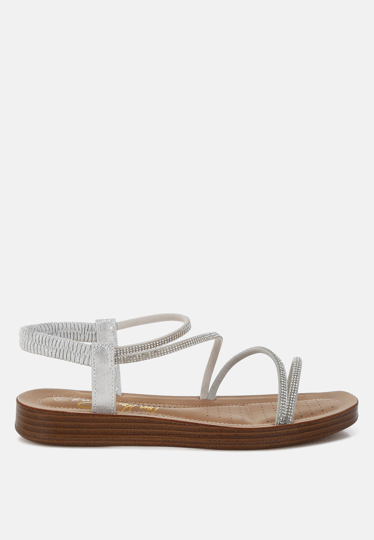 Ridayne Rhinestones Embellished Strappy Flats