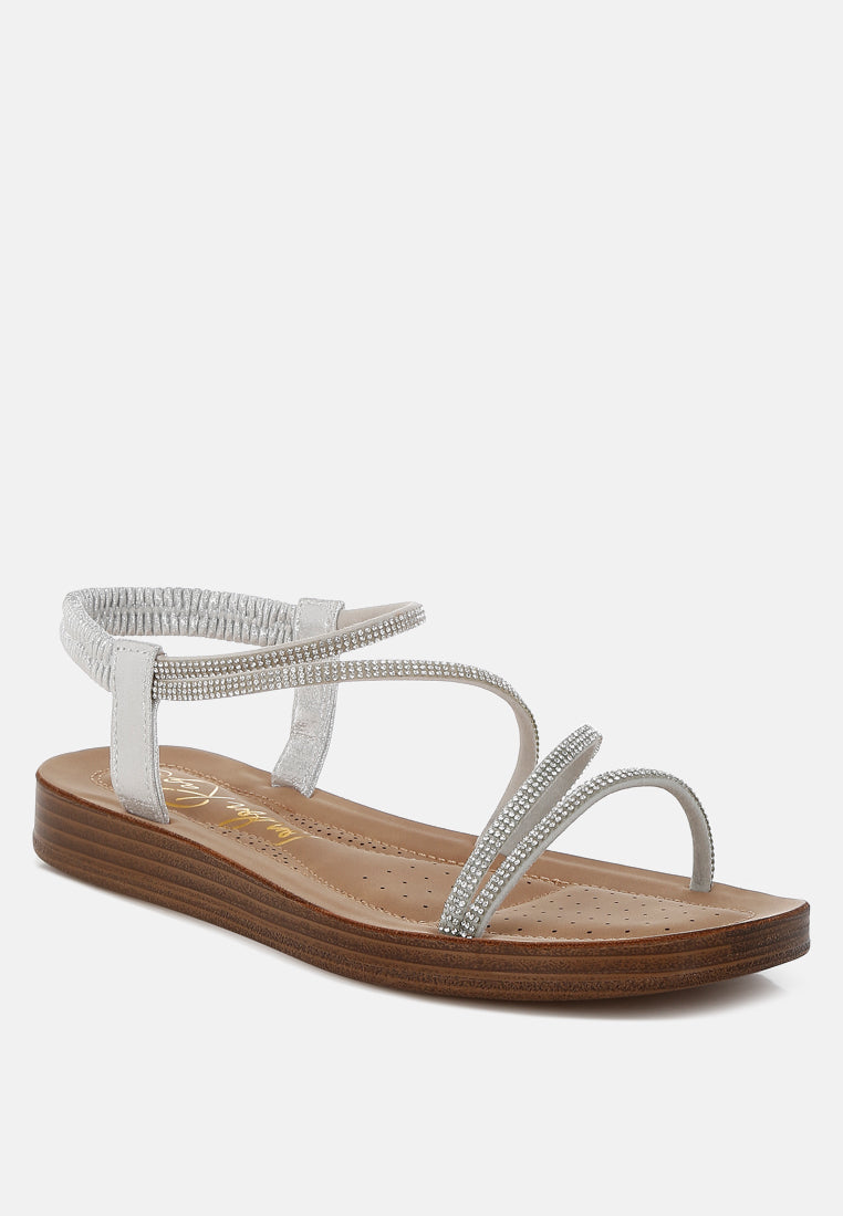 Ridayne Rhinestones Embellished Strappy Flats