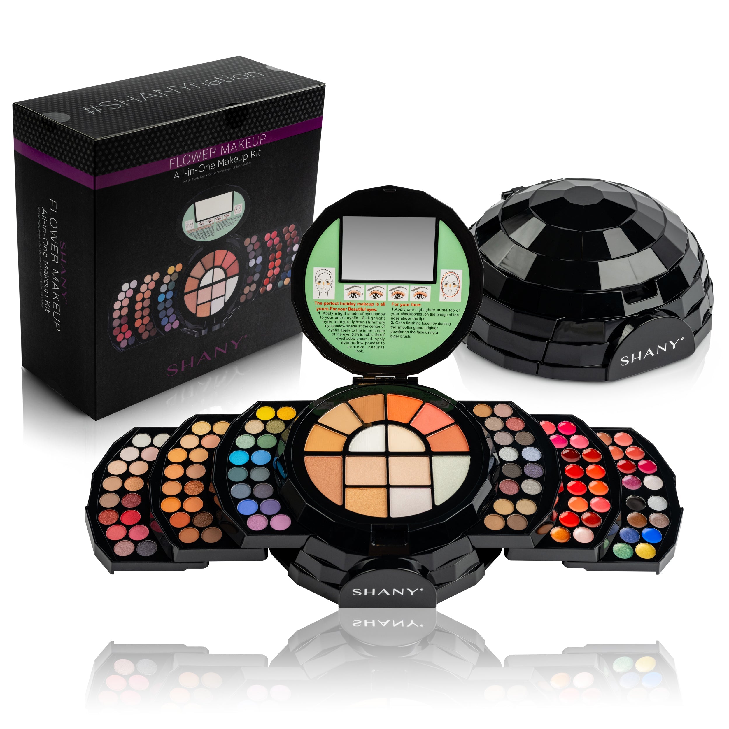 Close-up of vibrant eye shadows in SHANY Flowers Makeup Set