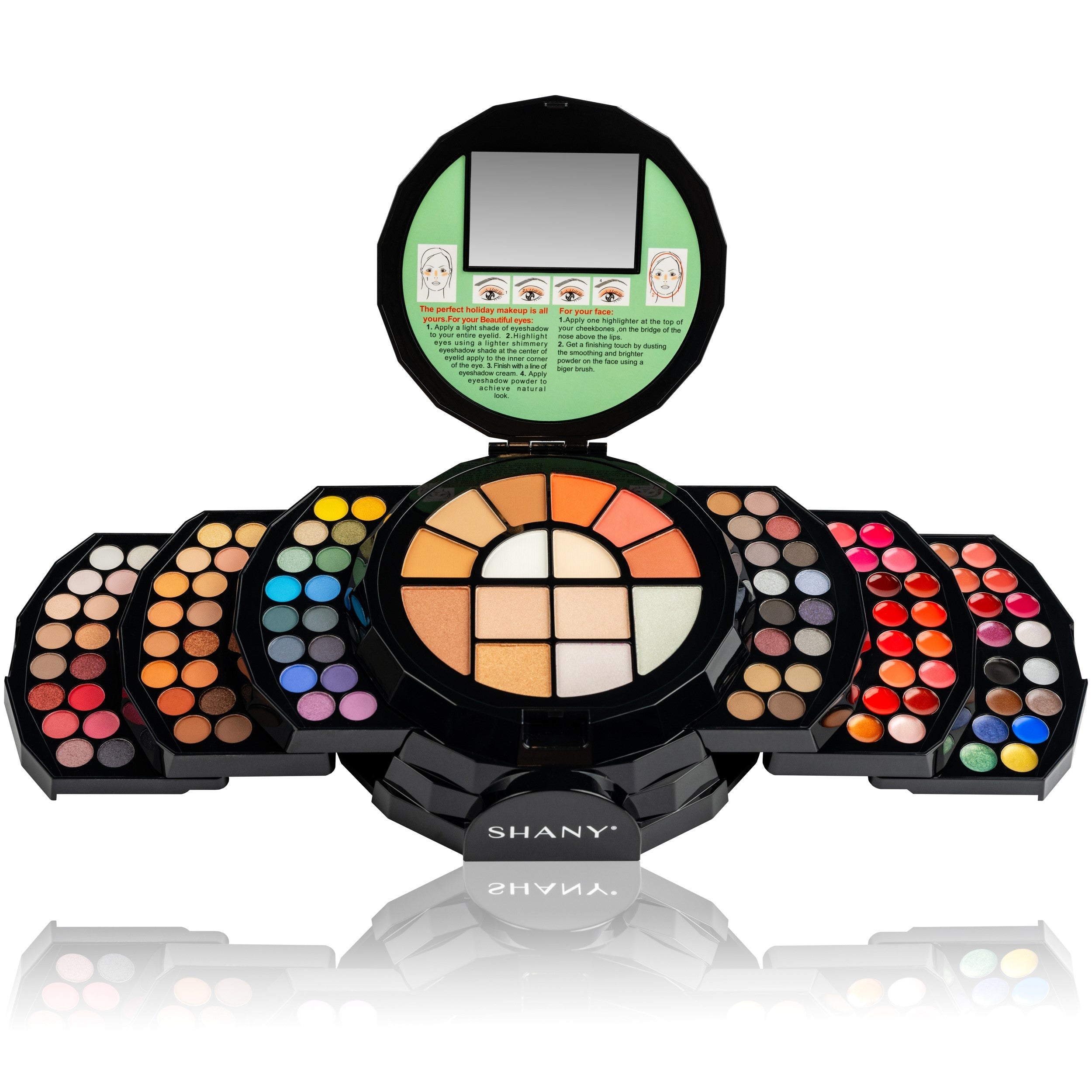 SHANY Flowers Makeup Set with 64 colors on a vanity table