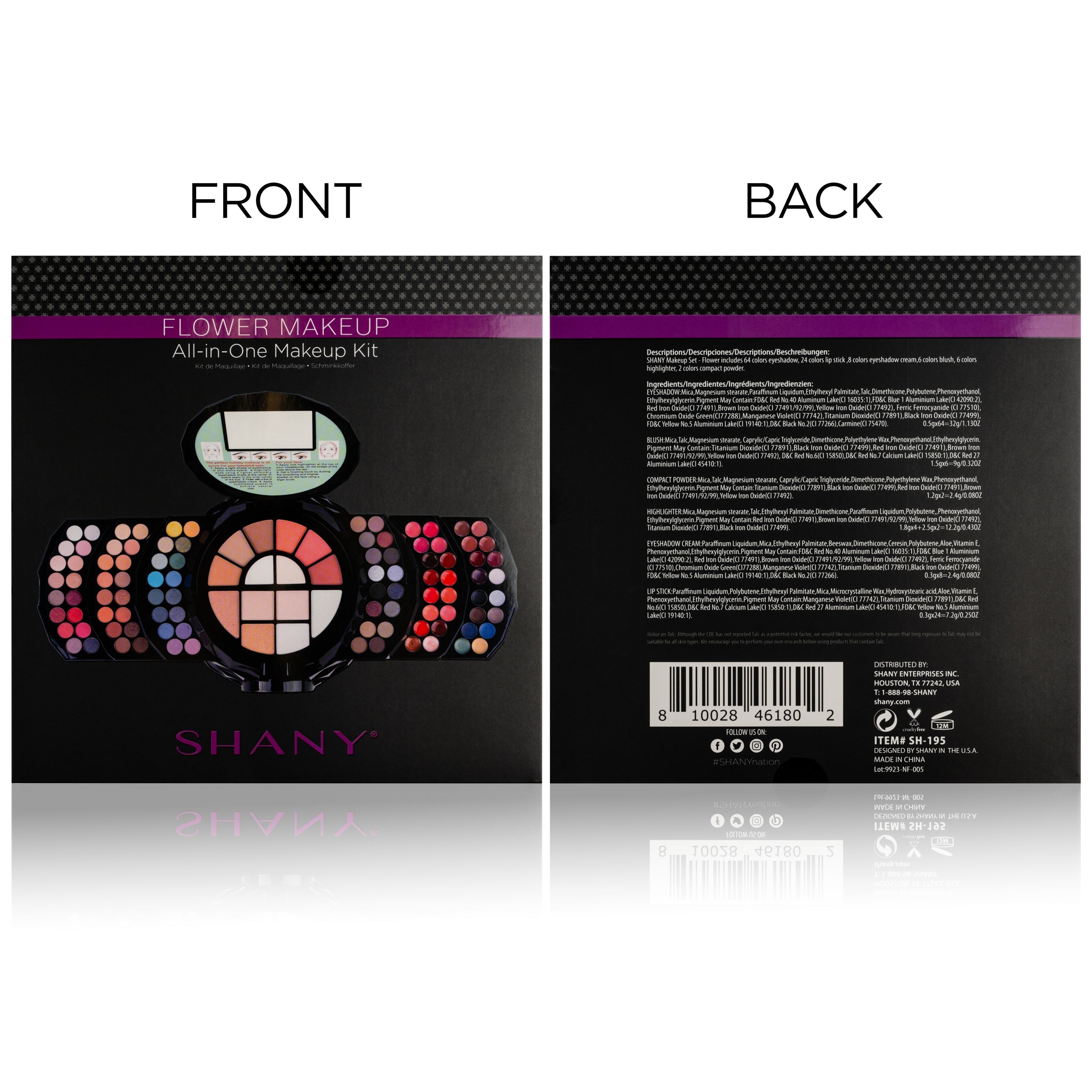 Model demonstrating looks created with SHANY Flowers Makeup Set