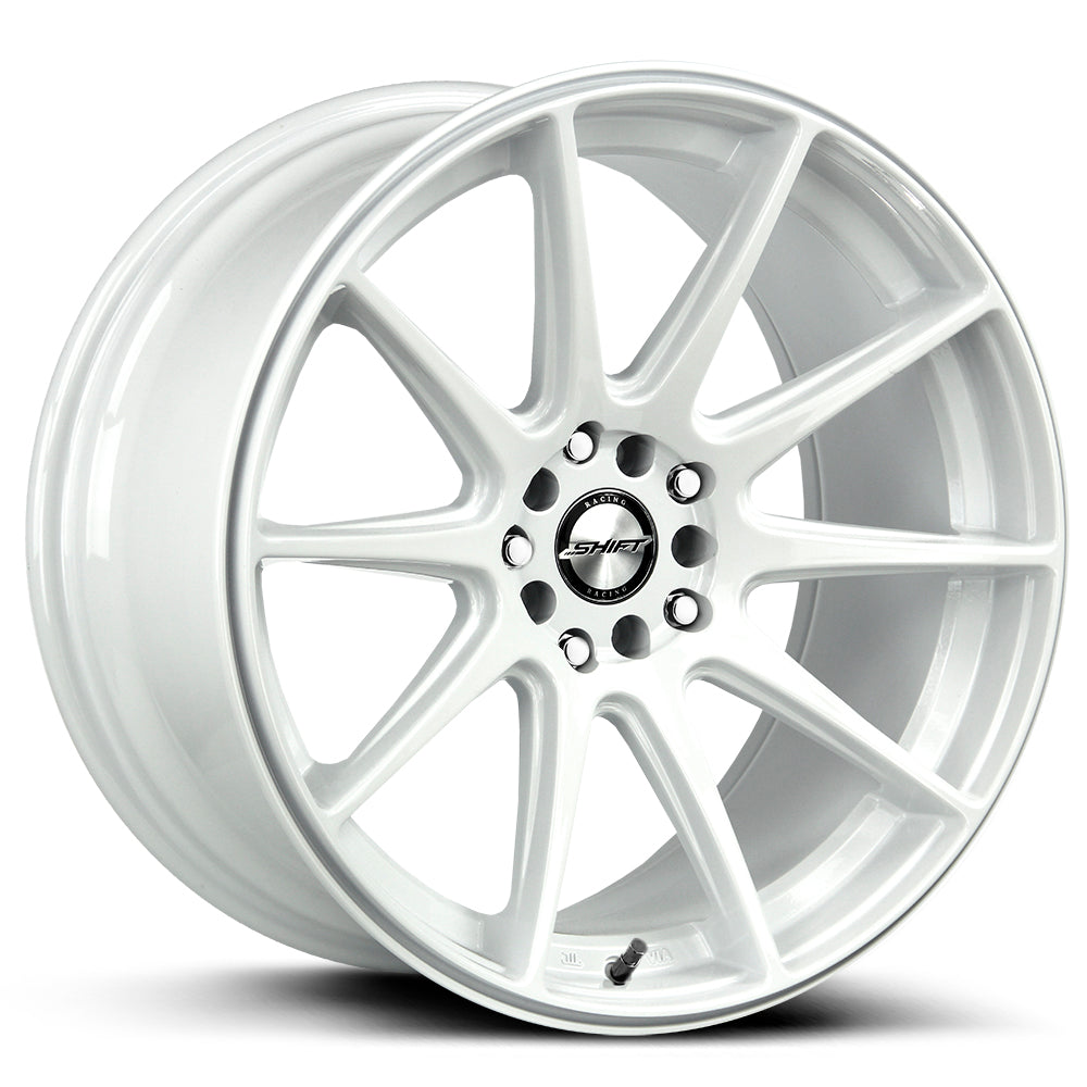 Front view of Shift H34 White Automotive Wheel showcasing its stylish design