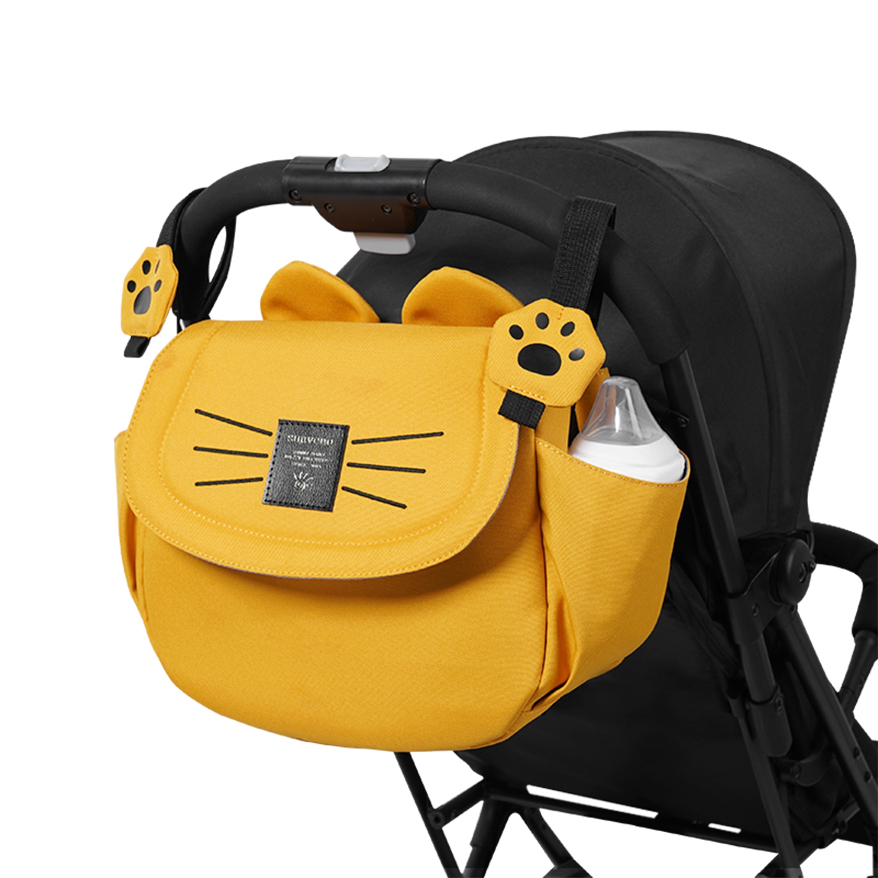 Kitty Paws Stroller Organizer by SUNVENO in use at a park with family
