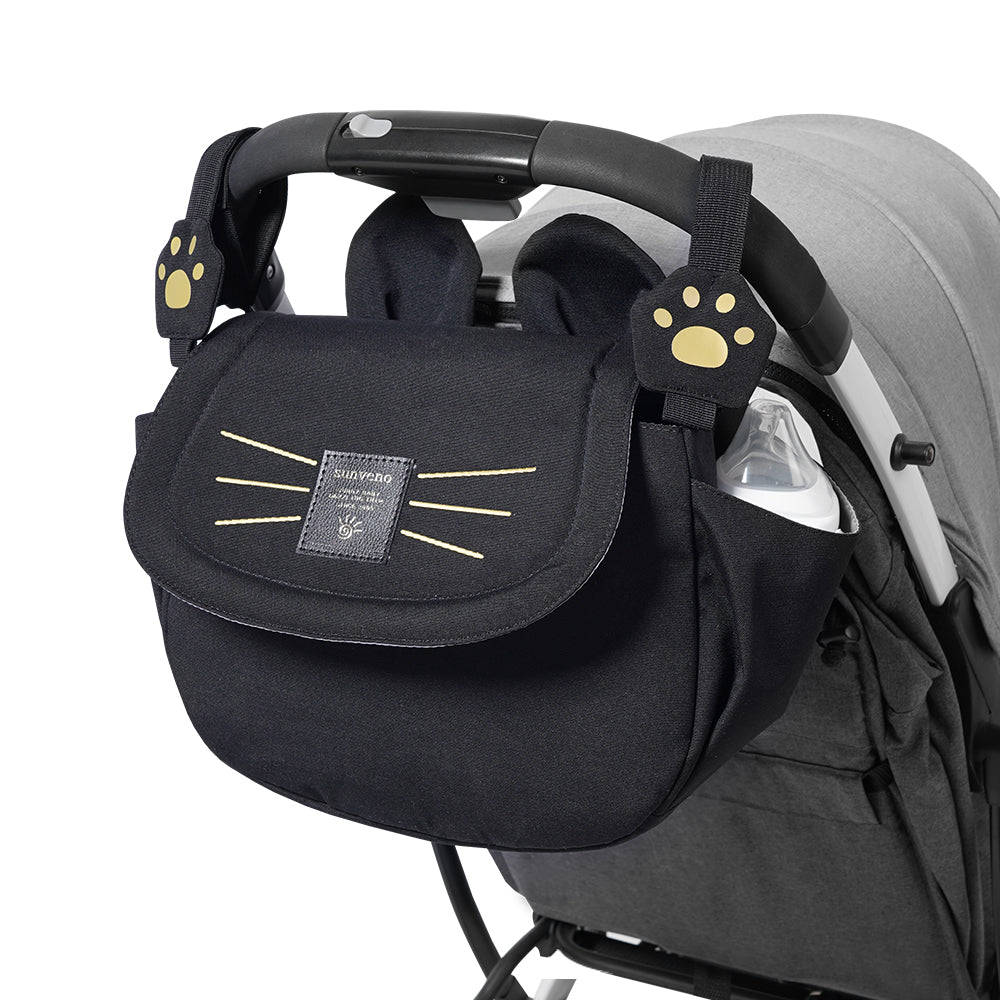 Interior view of Kitty Paws Stroller Organizer showing multiple compartments