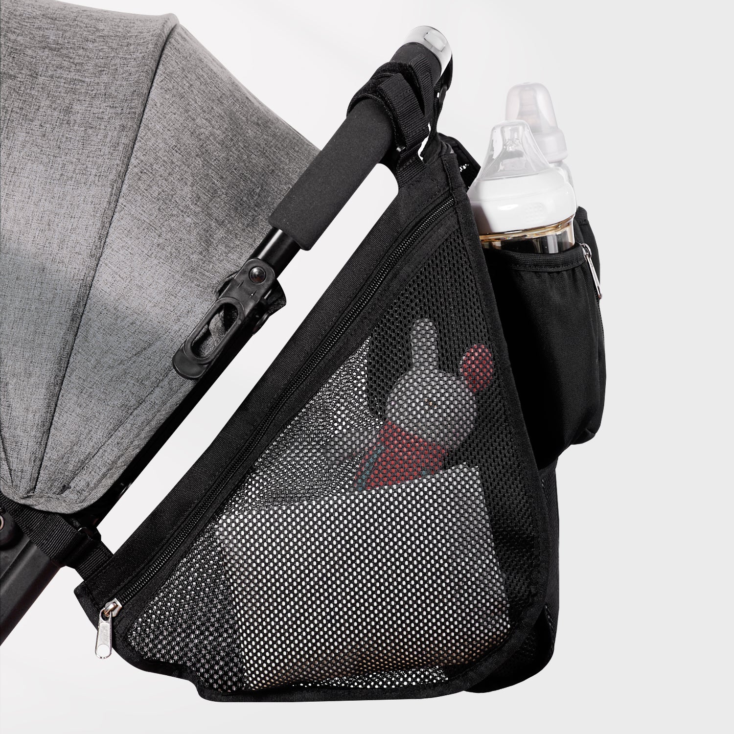 Side view showcasing adjustable straps of SUNVENO Stroller Organizer