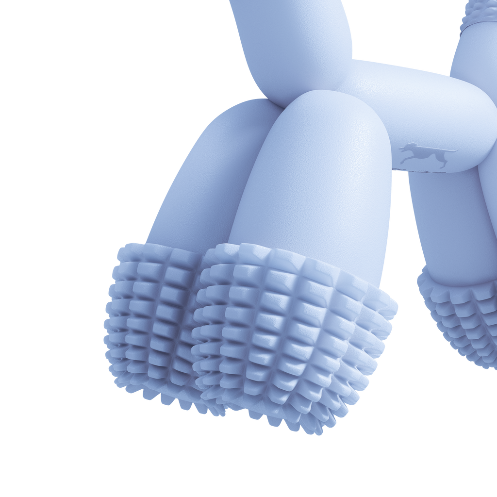 Vibrant Blue Balloon Dog Toy in action with a small dog