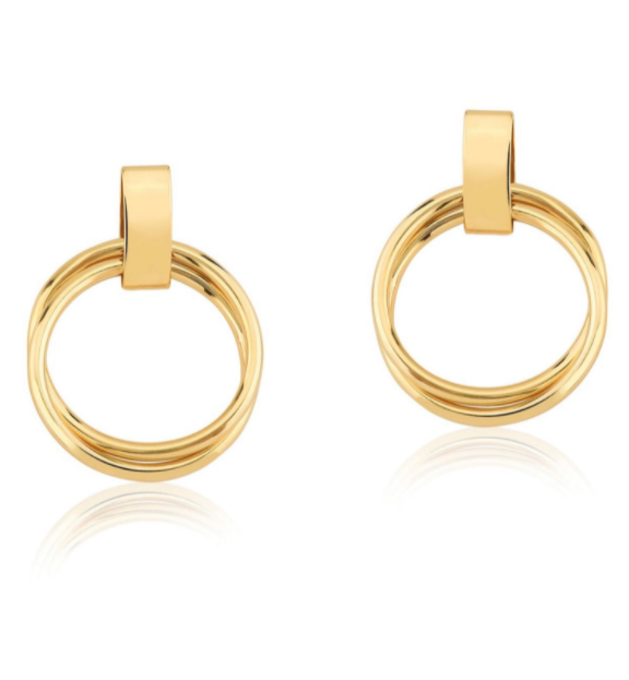 Beautifully designed 18K Gold Earrings by MIA Jewelry displayed on a velvet surface