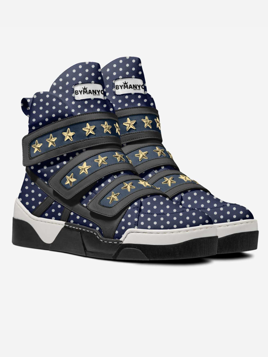 Front view of SoHo Elegance Vegan Sneakers in navy blue by BYMANYC New York