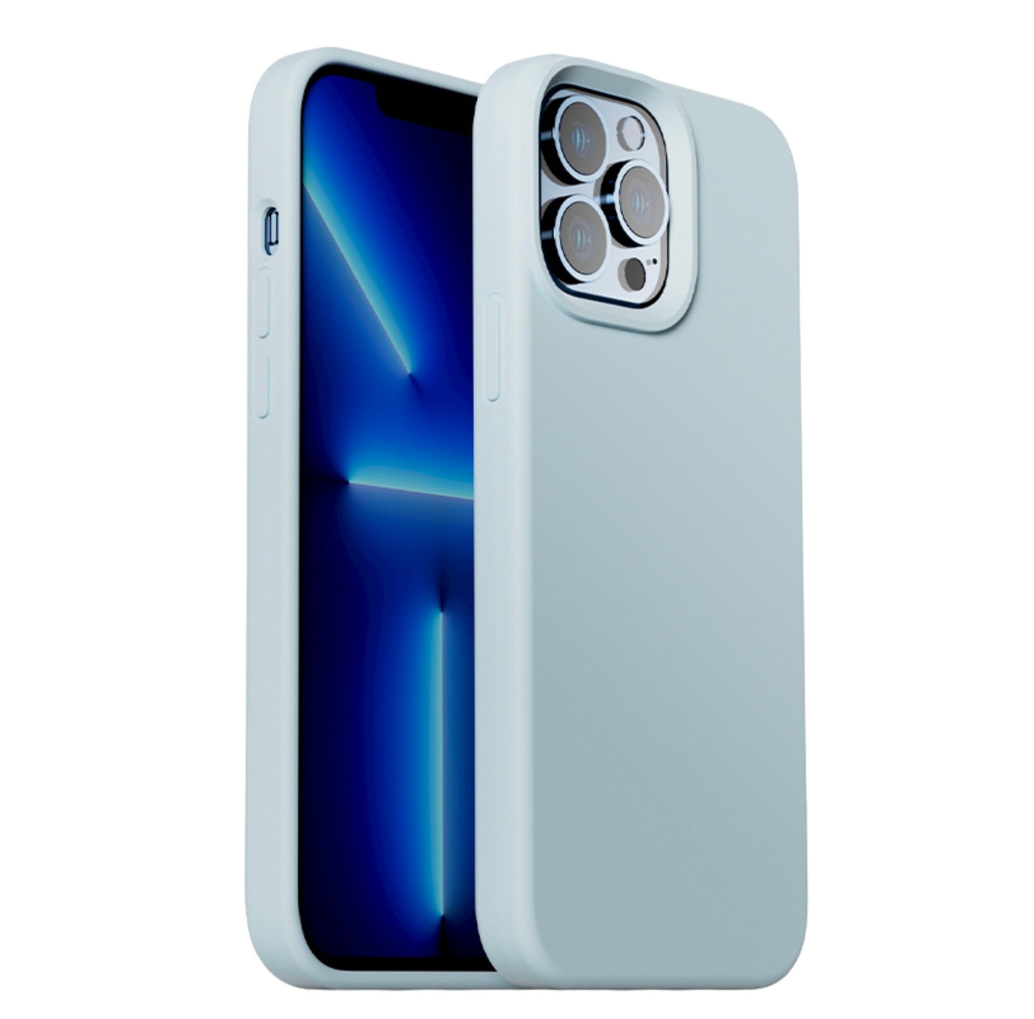 Anacotte Liquid Silicone Case for iPhone 14 Pro Max displayed with charging accessories