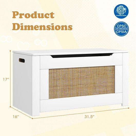 Front view of Chic White Rattan Toy Storage Box by Gobingya