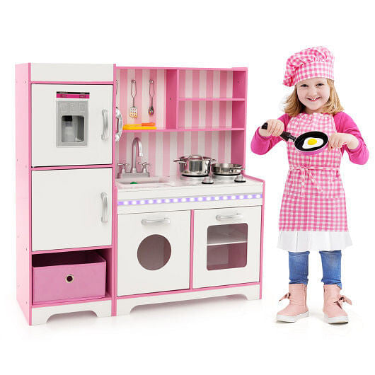 Gobingya Kids Wooden Kitchen Playset with removable sink and accessories