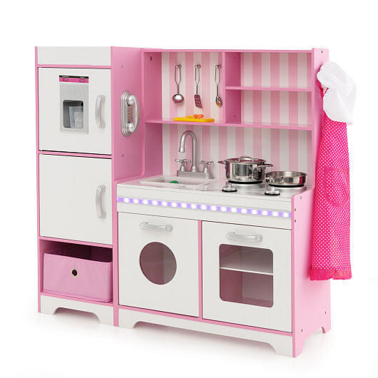 Back view of Gobingya Kids Wooden Kitchen Playset highlighting the washing machine