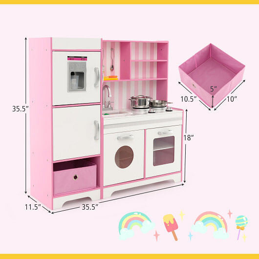 Close-up of Gobingya Kids Wooden Kitchen Playset LED lights in action