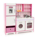 Front view of Gobingya Kids Wooden Kitchen Playset with LED lights
