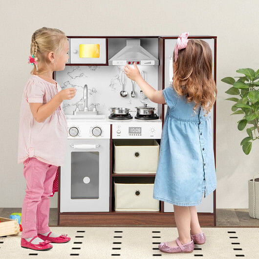 Front view of Gobingya Kids Interactive Kitchen Playset with lights and sounds