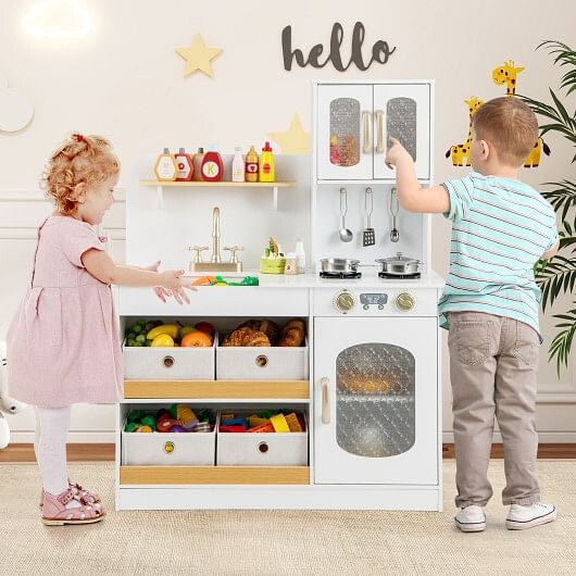 Child playing with Gobingya Kids Kitchen Playset and cooking toys