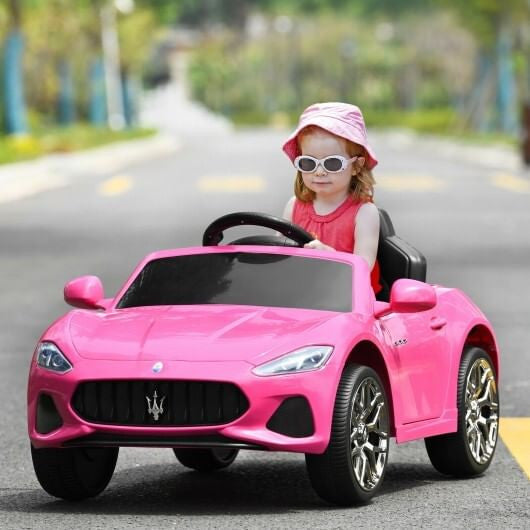 Gobingya Pink 12V Maserati Kids Ride-On Car with LED lights on