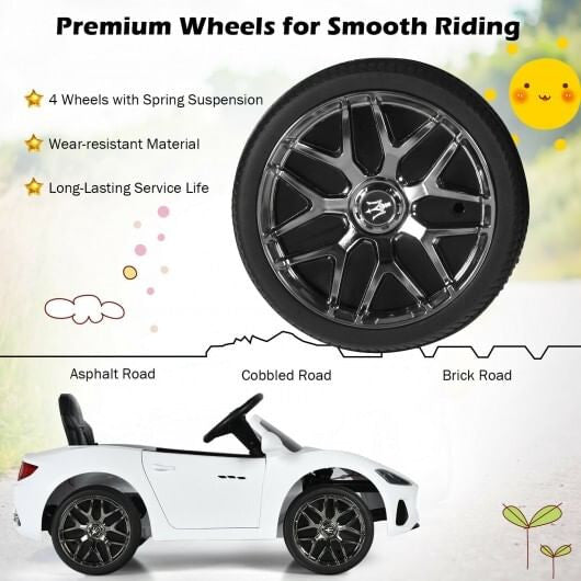 Action shot of Gobingya Pink Maserati Kids Ride-On Car in motion