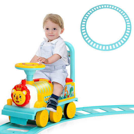 Front view of Gobingya 6V Electric Kids Ride-On Train with tracks