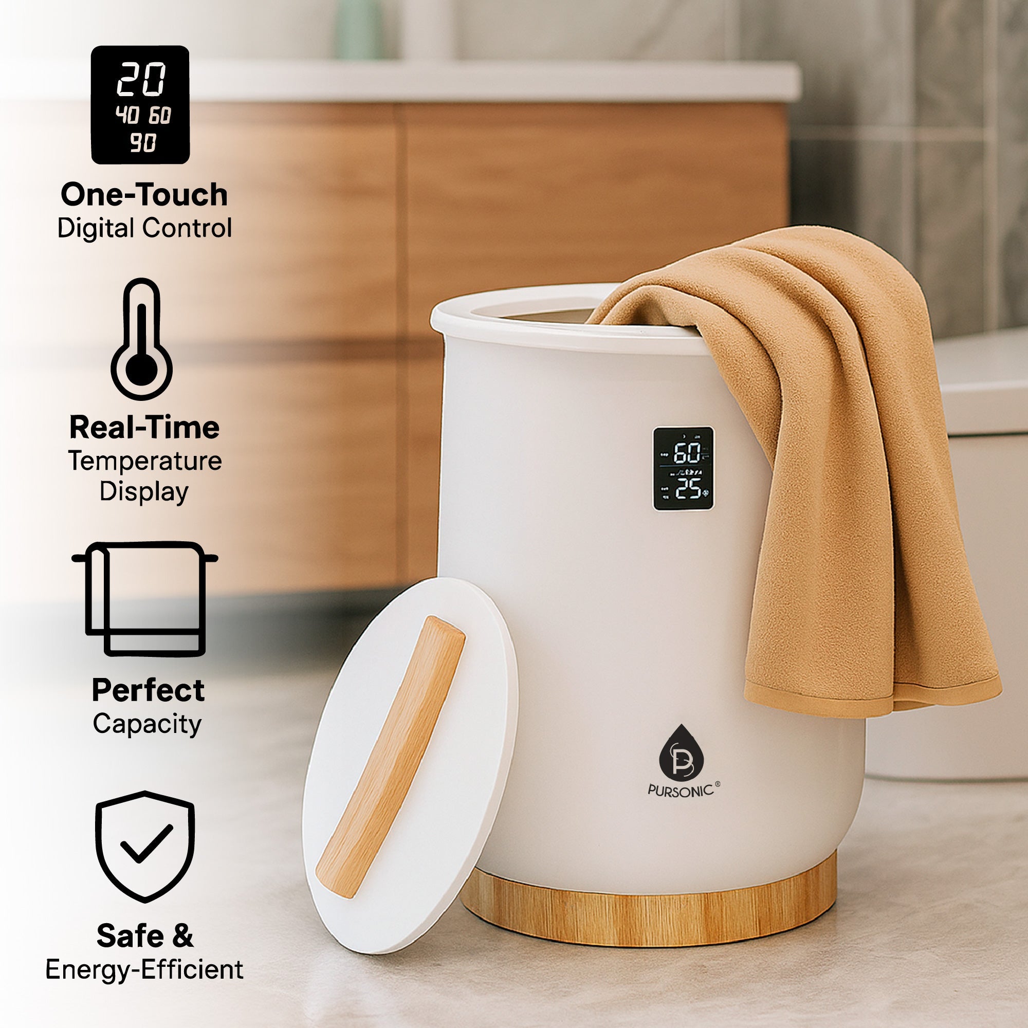 Relaxing ambiance created by Pursonic towel warmer and oils