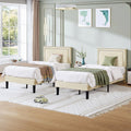 Twin Size - Set of 2  - Dorm Style Beige Tufted Upholstered Platform Beds