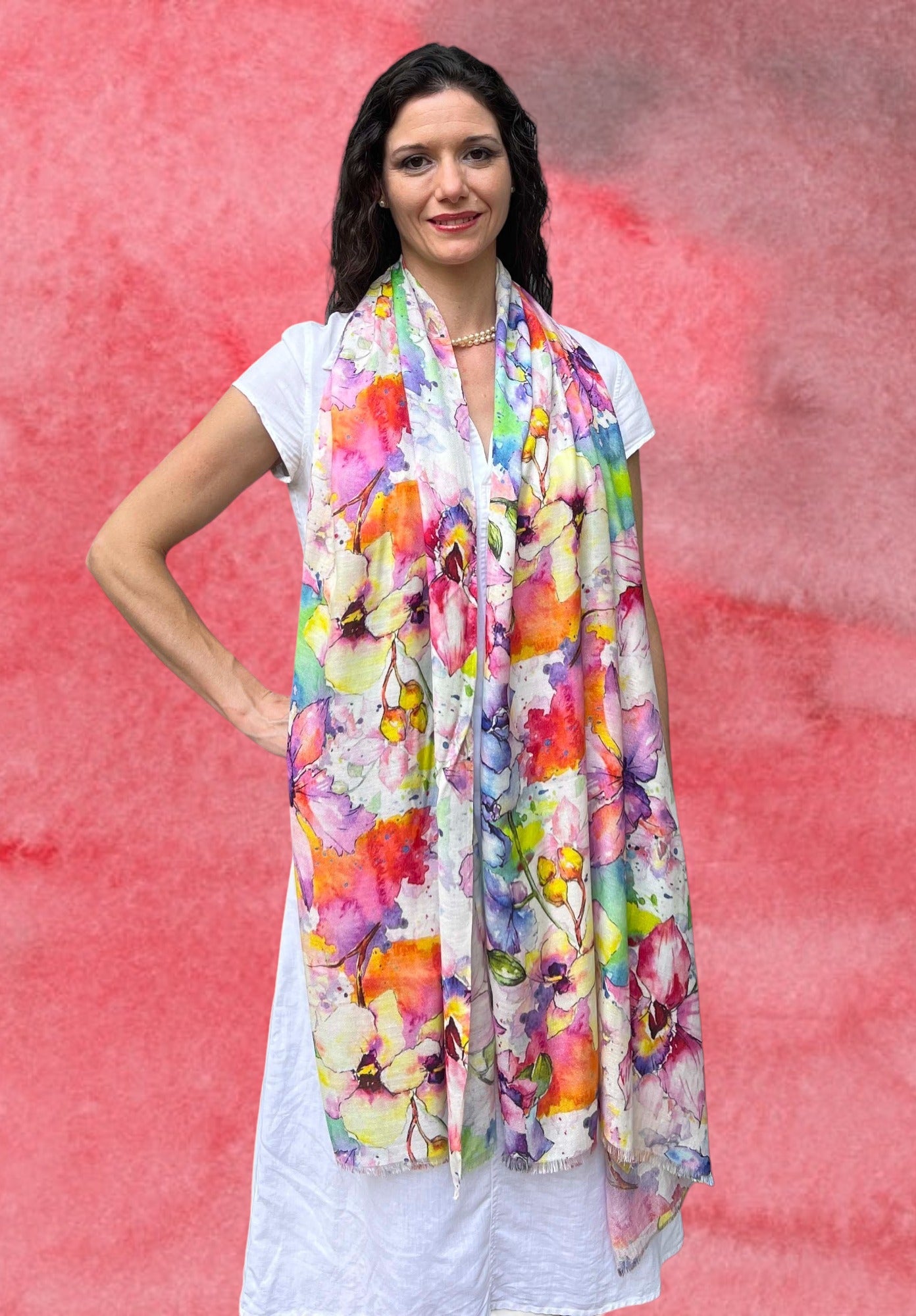 Spring Flowers Digitally Printed Abstract Watercolor Scarf