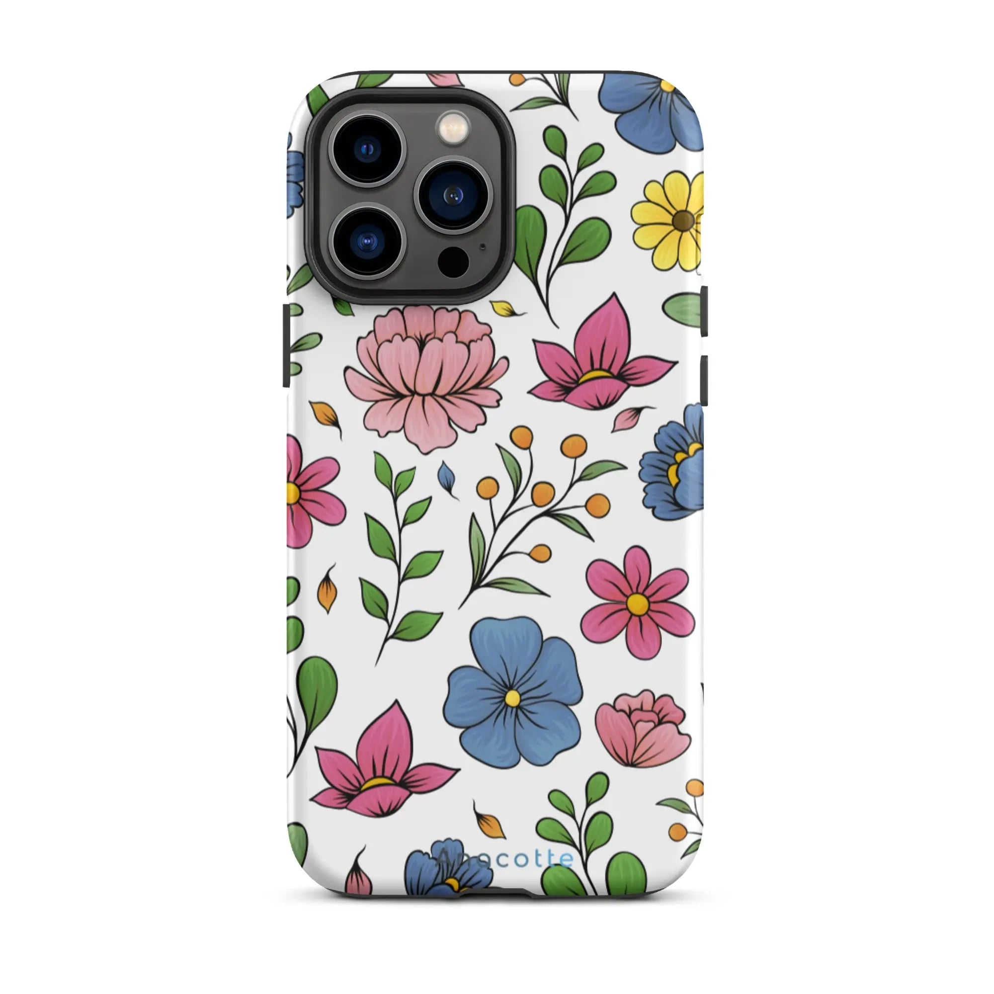 Colorful Floral iPhone Case by Anacotte held in hand with bright background