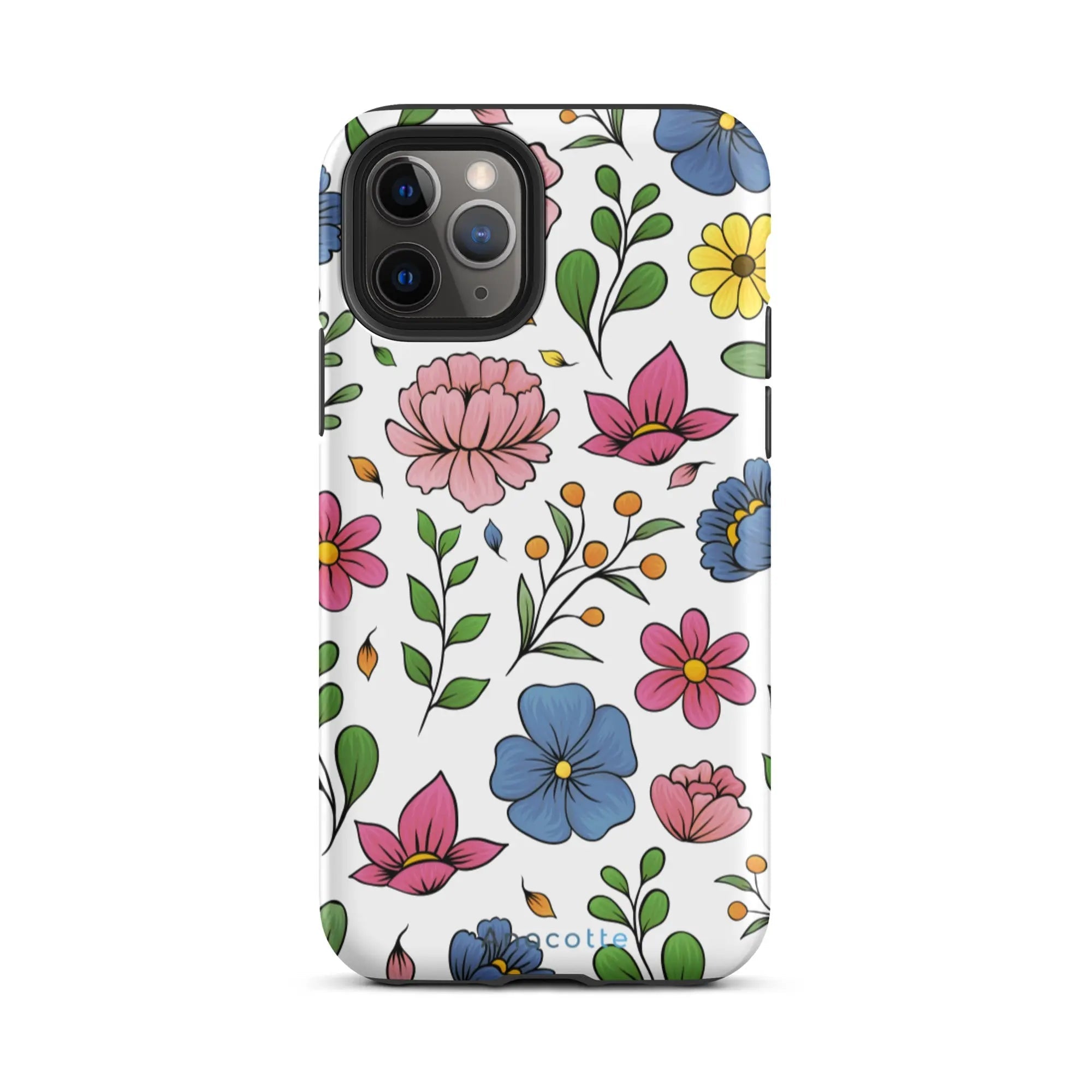 Side angle of Colorful Floral iPhone Case by Anacotte showcasing floral design