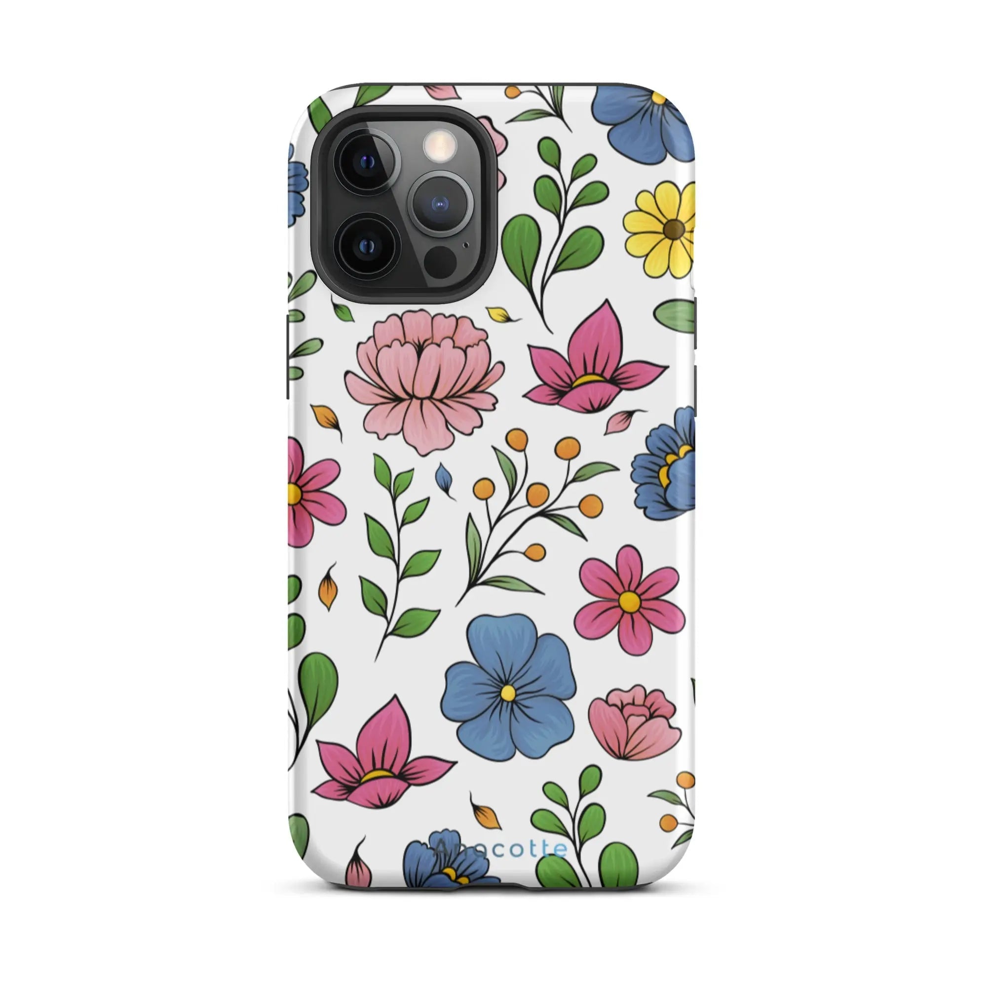 Lifestyle image of Colorful Floral iPhone Case by Anacotte in outdoor setting