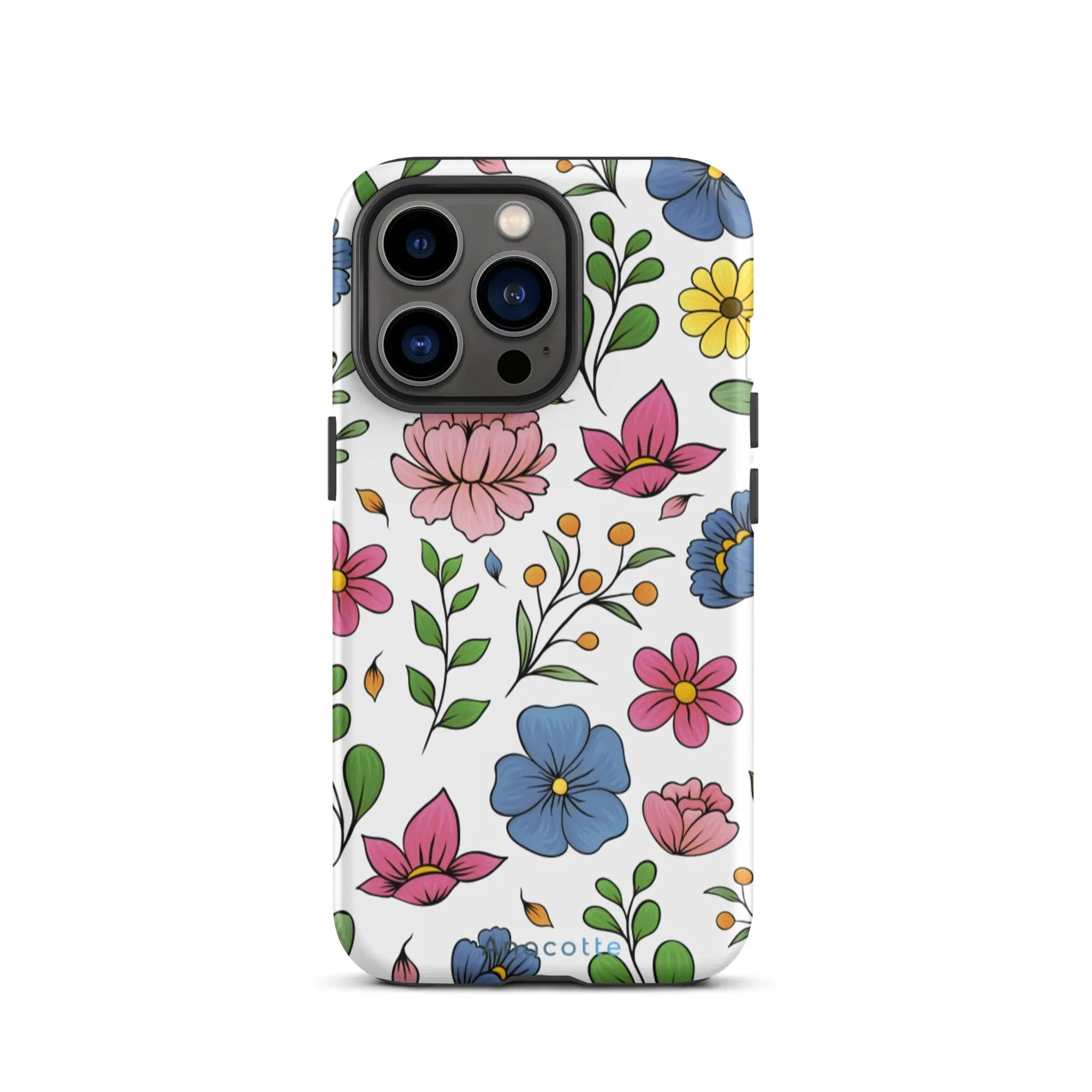 Colorful Floral iPhone Case by Anacotte next to matching accessories