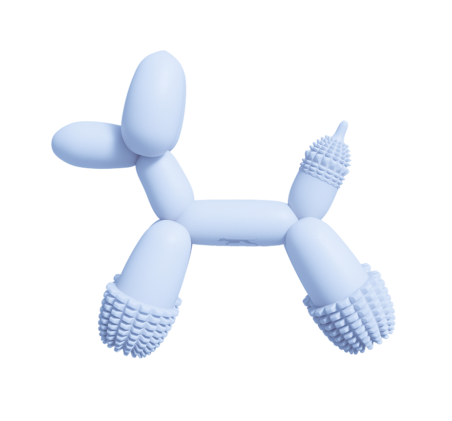 Front view of Vibrant Blue Balloon Dog Toy by Gobingya