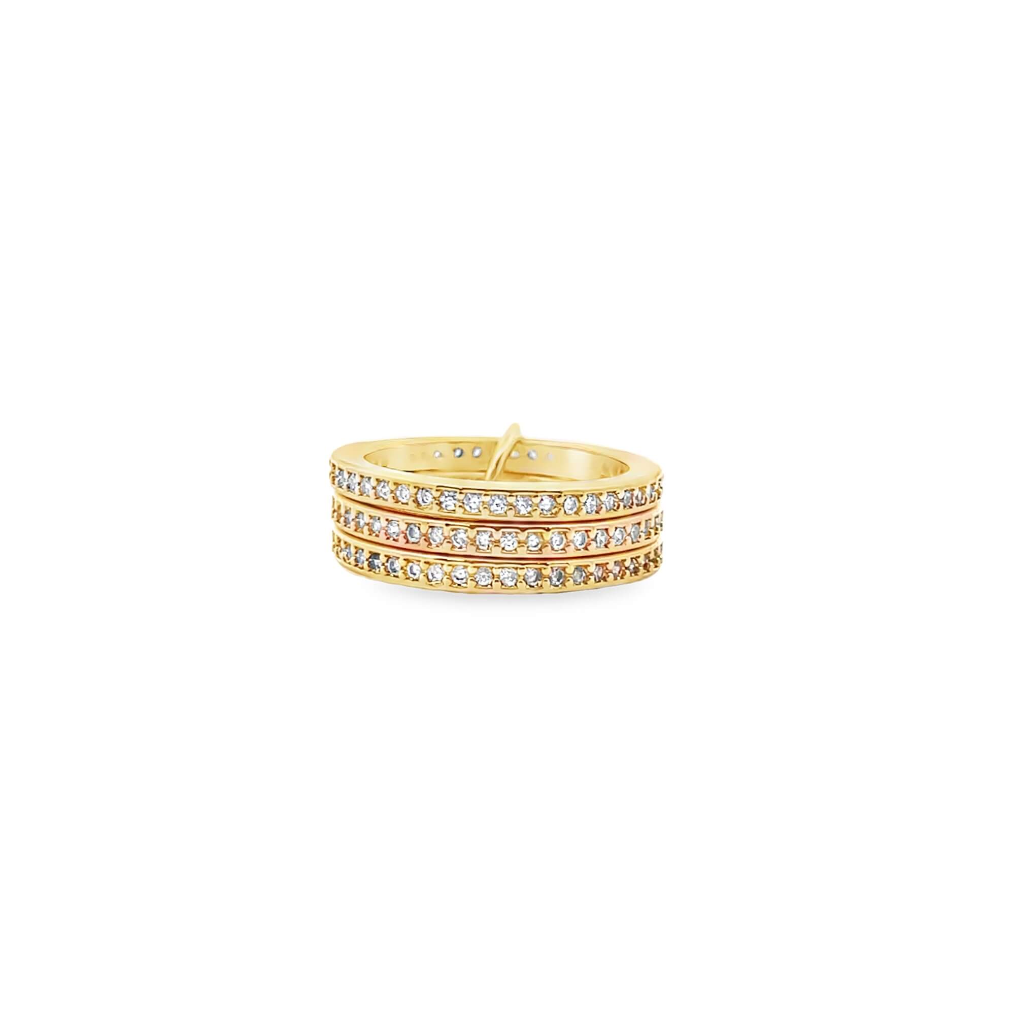 Triple Link  Pavé Cubic Zirconia Minimalist Band Rings (D36, D37)