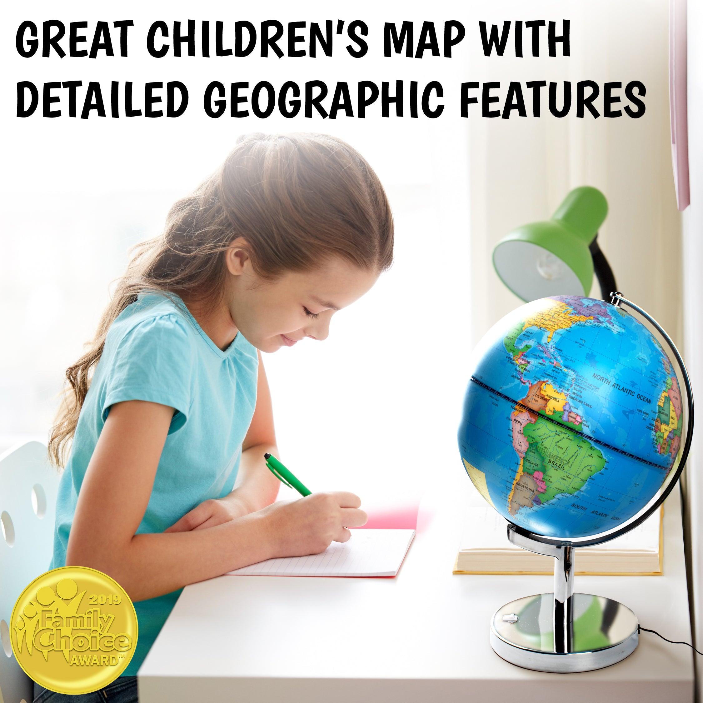 USA Toyz Illuminated Globe for Kids Learning - 9" Diameter