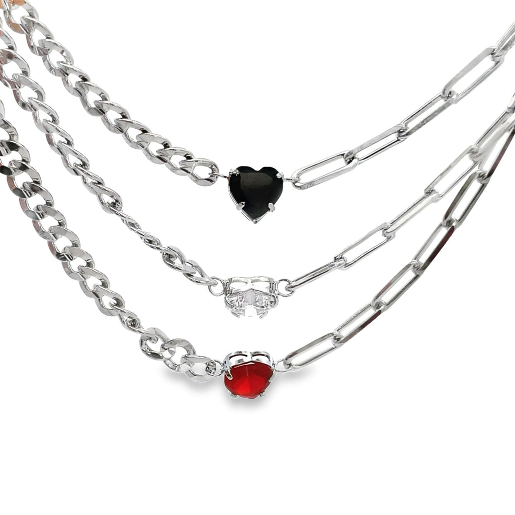 Heart Necklace | Paperclip & Curb Chain Necklace (F48)