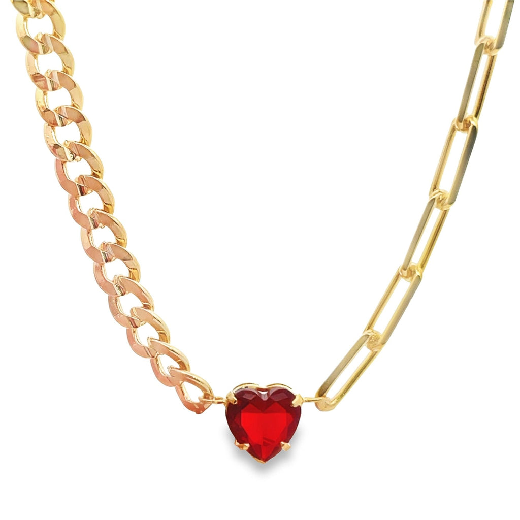 Heart Necklace | Paperclip & Curb Chain Necklace (F48)