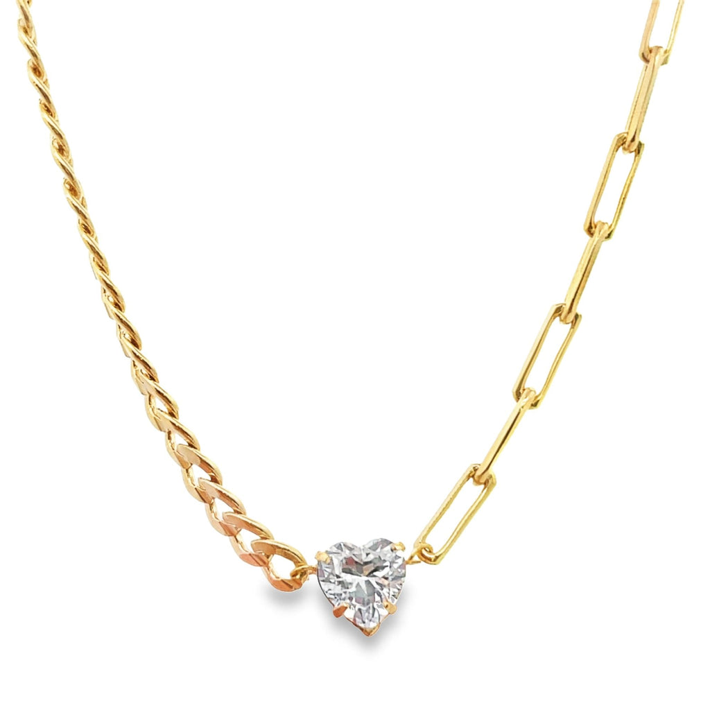 Heart Necklace | Paperclip & Curb Chain Necklace (F48)