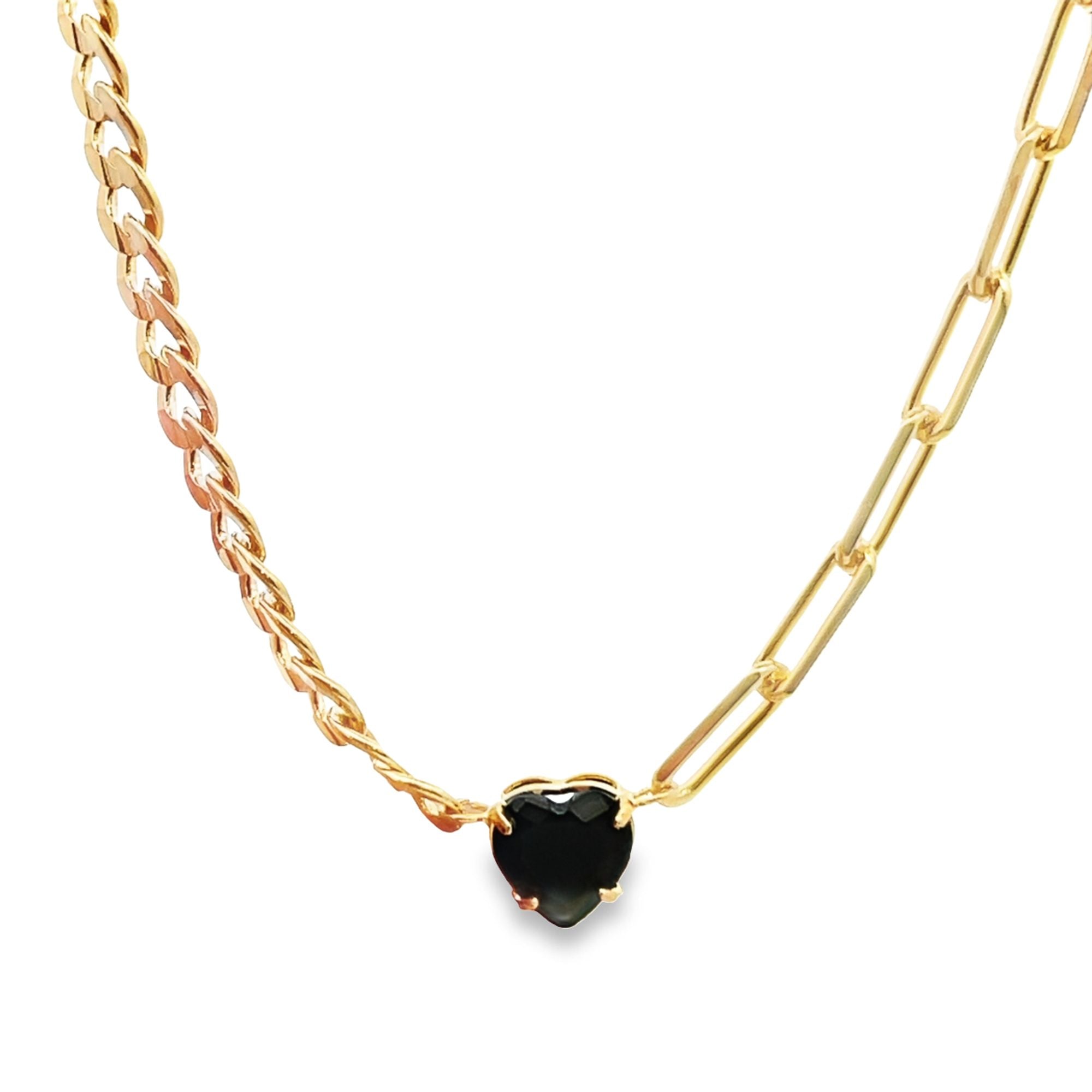 Heart Necklace | Paperclip & Curb Chain Necklace (F48)