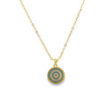 Front view of Coin Medallion Necklace with Blue CZ Stones by MIA Jewelry