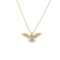 Elegant Bird Dove Pendant Necklace with CZ Stones displayed in gold