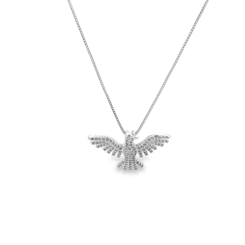 Close-up view of Bird Dove Pendant Necklace showcasing CZ stones