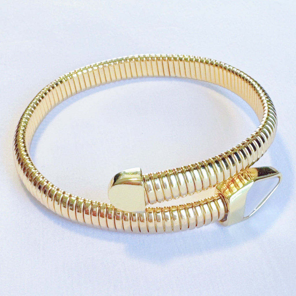 Side view showcasing the unique design of Viper Golden Coil Bangle Bracelet