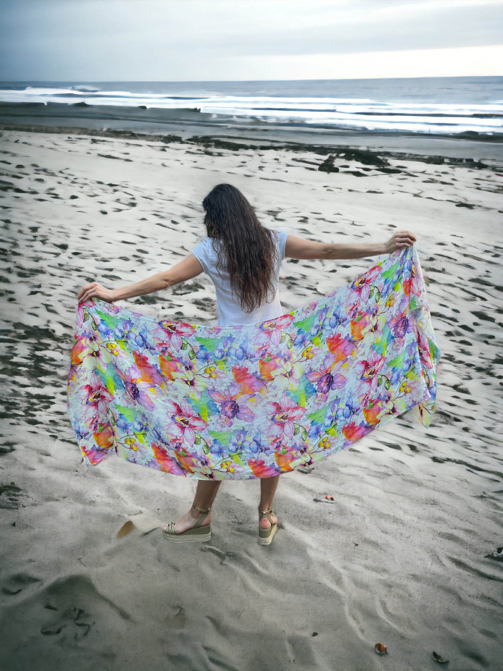 Spring Flowers Digitally Printed Abstract Watercolor Scarf