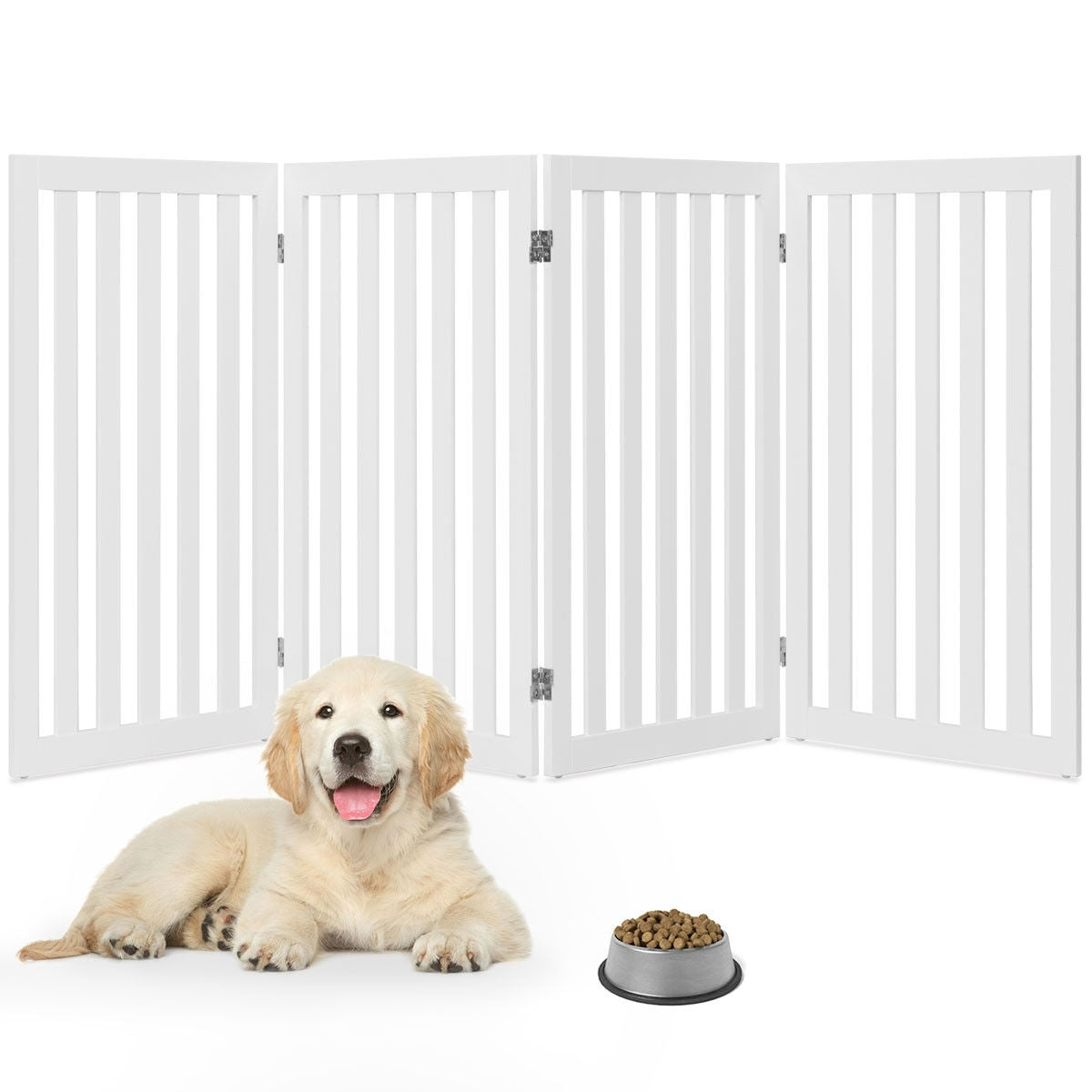 Front view of Elegant 4-Panel Folding Dog Gate in white by FastFurnishings