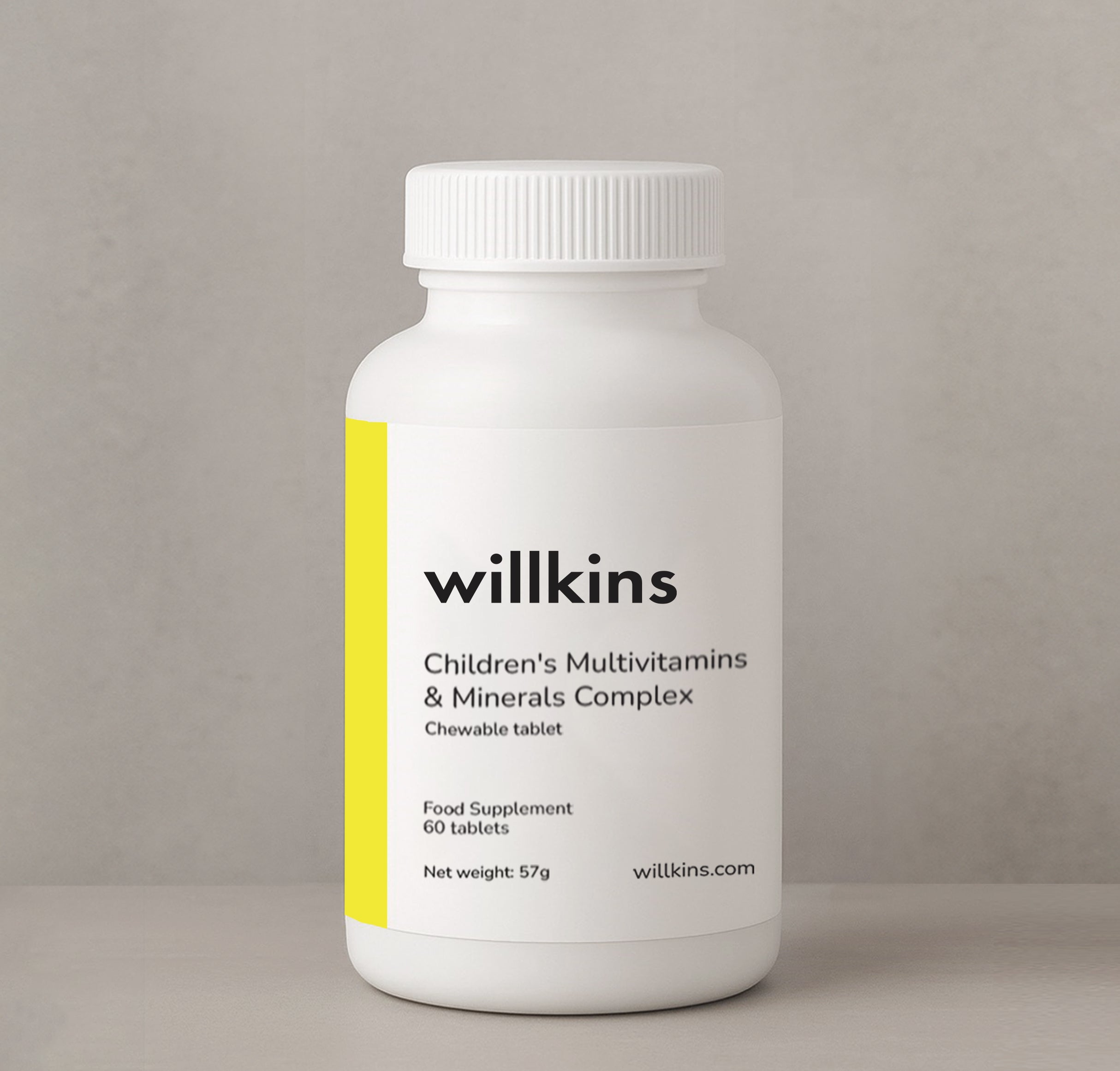 Front view of Willkins Children's Chewable Multivitamins in colorful tablets