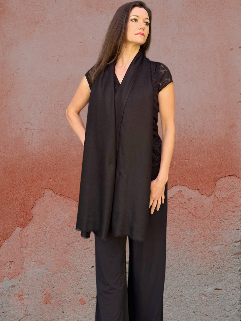 Black Solid Wool Lightweight Scarf