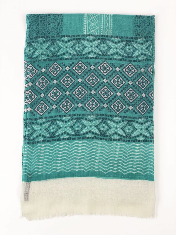 Detailed view of the fabric texture of Luxurious Green Scarf by Gobingya
